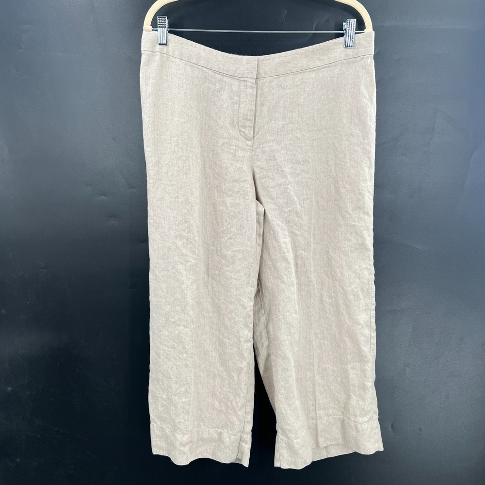 J. Jill wide leg beige khaki cropped linen‎ metallic pants quiet luxury chic 12